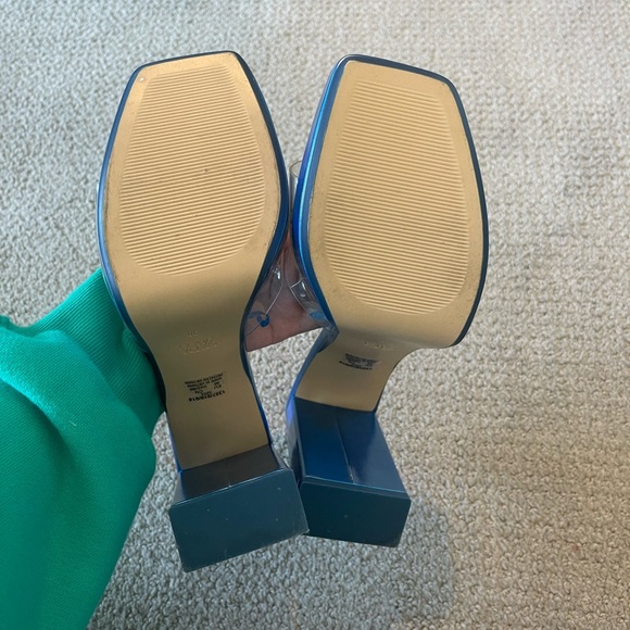 Zara High Heeled Vinyl Sandals Metallic Blue - Picture 5 of 6